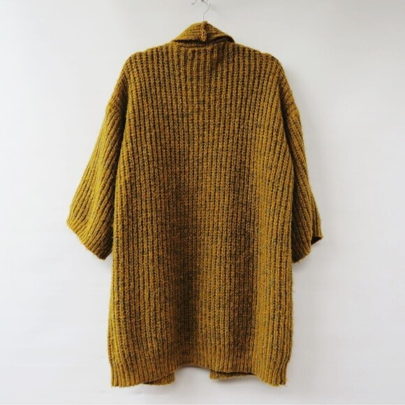 Anthropologie OS Stevie Boho Fringe Marled Knit Mustard Yellow Cardigan Sweater - Picture 12 of 15